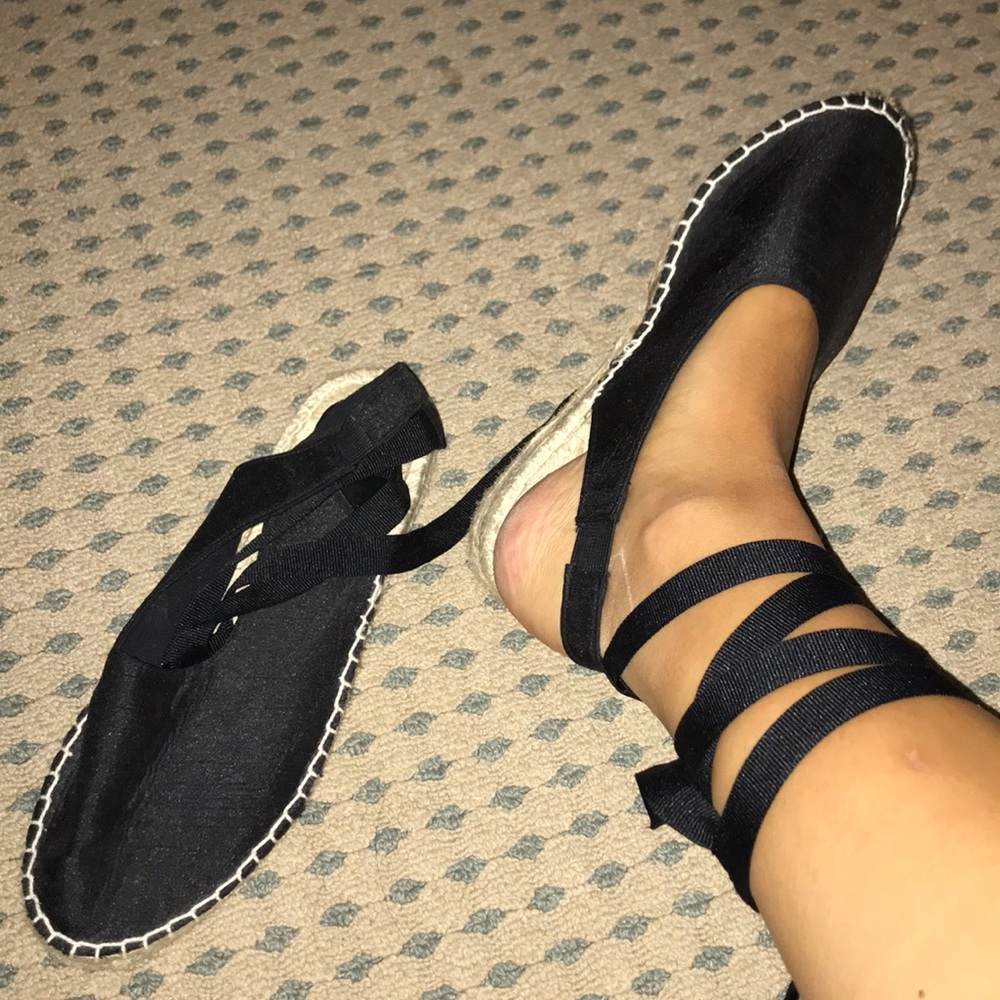 black wrap up espadrilles